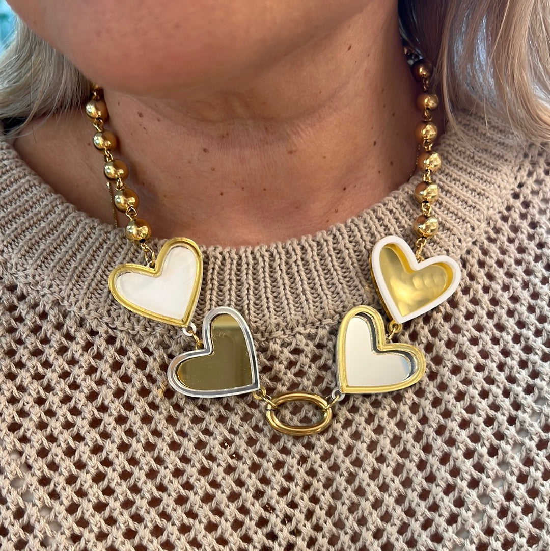 Necklace Heart Mirrow w&amp;b