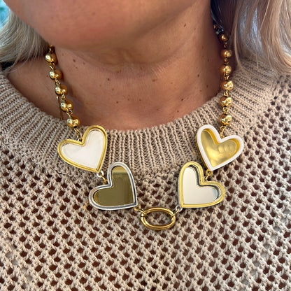 Necklace Heart Mirrow w&amp;b