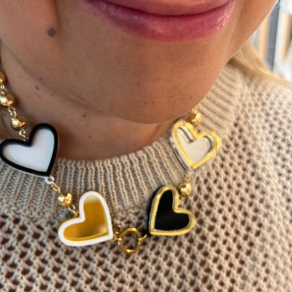 Necklace Heart Mirrow w&amp;b