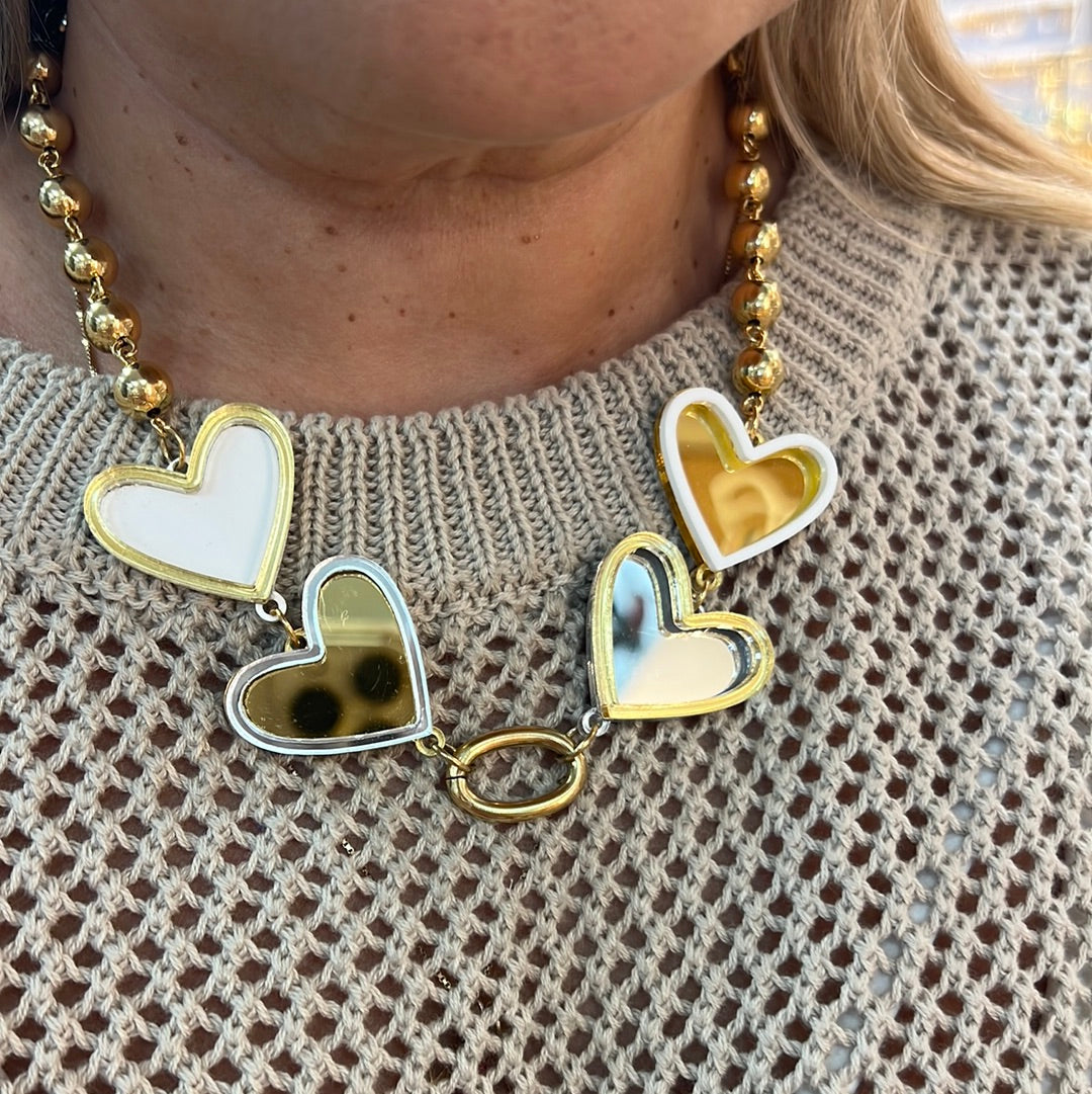 Necklace Heart Mirrow w&amp;b