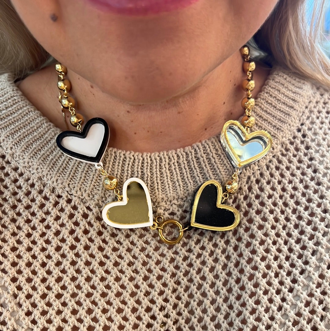 Necklace Heart Mirrow w&amp;b