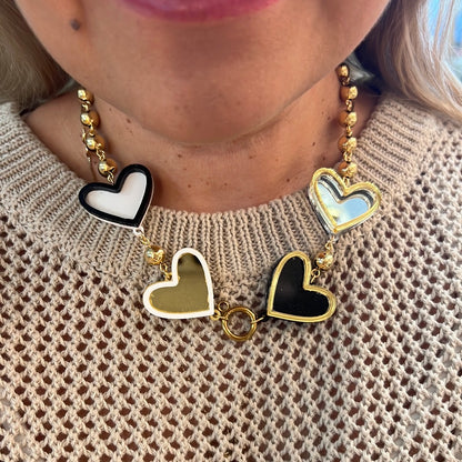 Necklace Heart Mirrow w&amp;b