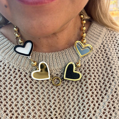 Necklace Heart Mirrow w&amp;b